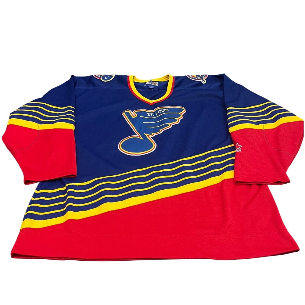Starter St Louis Blues Jersey Mens XXL Blue Red Yellow Vintage NHL 90s Hockey